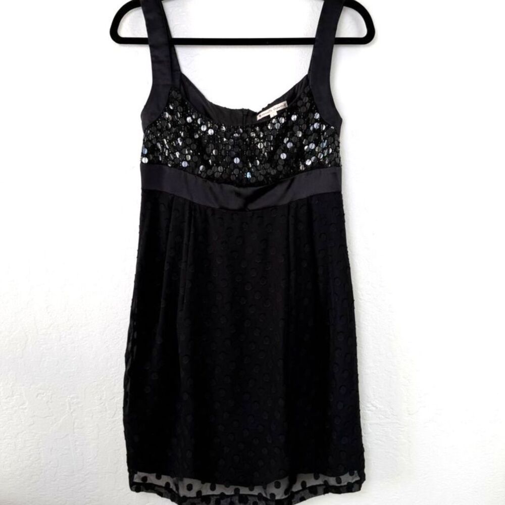 Nanette Lepore Black 100% Silk Sequin Cocktail Dress Women's Size 6 Polka Dot LB